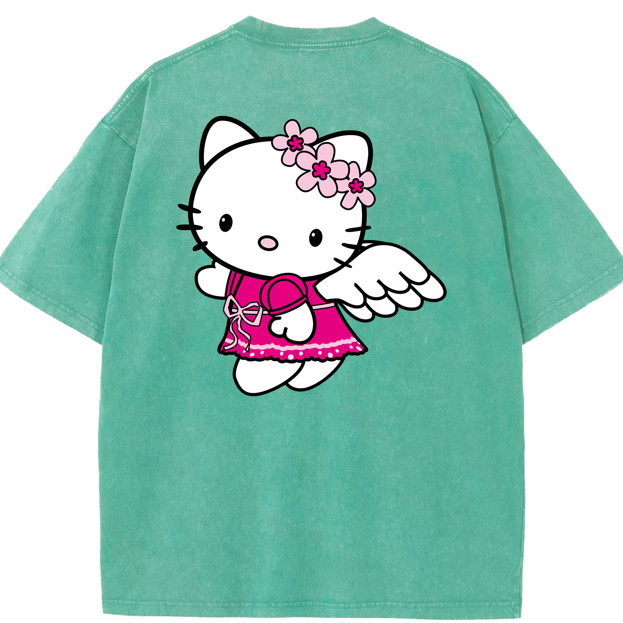 （画像用） Hello Kitty ハローキティ 綿100% ヴィンテージ風 半袖Tシャツ（背面プリント）